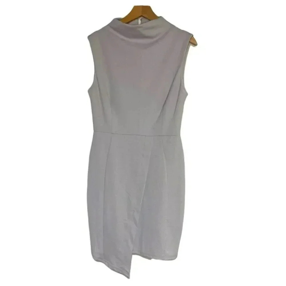 ASOS Mini Dress 8 Gray High Neck Sleeveless Asymmetrical Tulip Hem Bodycon